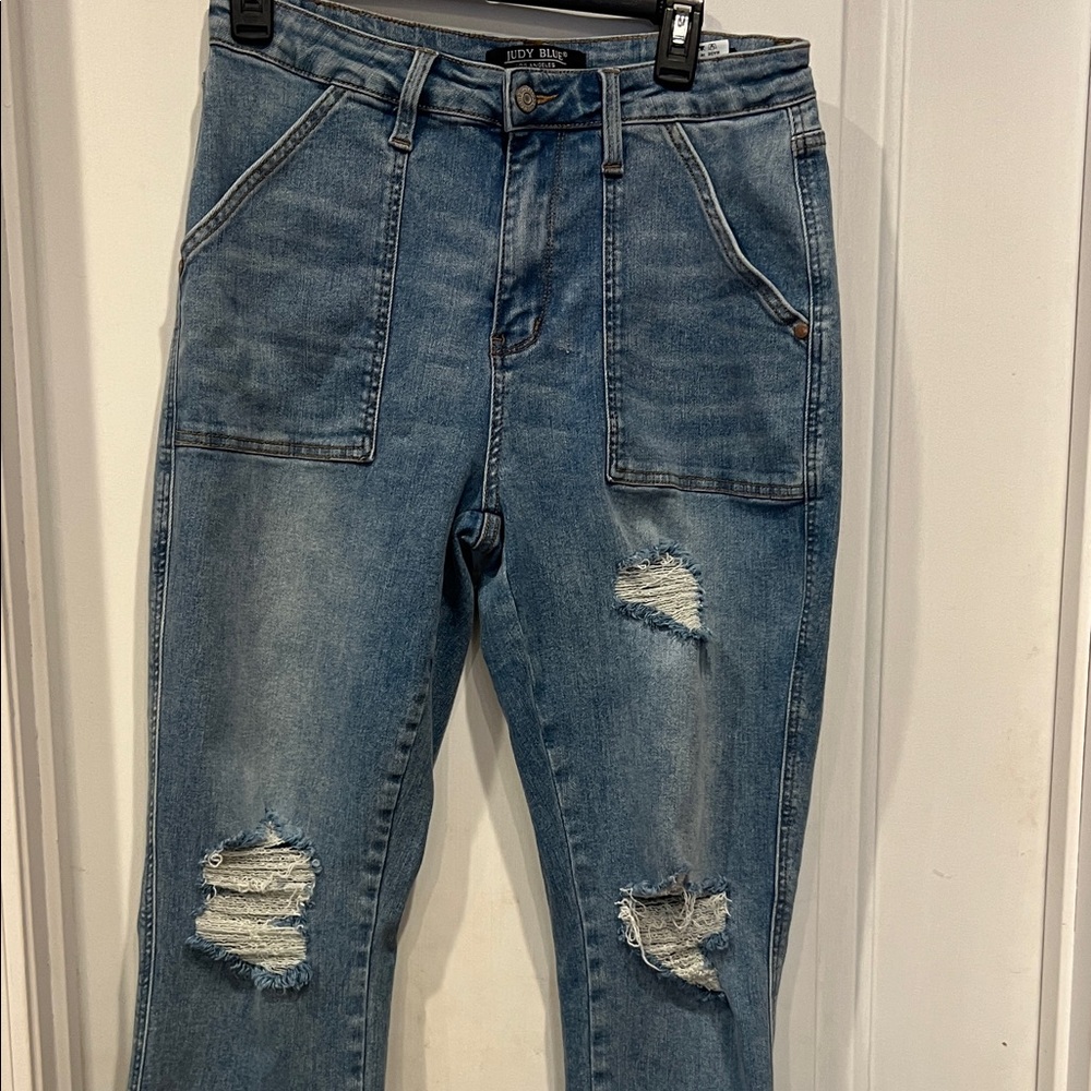 Judy Blue Distressed Blue Boyfriend Jeans